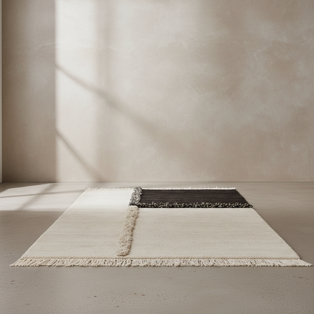 E-1027 White + Black Knotted Plush — Wide Signature Scene