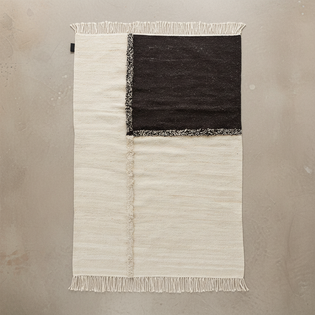 E-1027 White + Black — Overhead Flat Lay