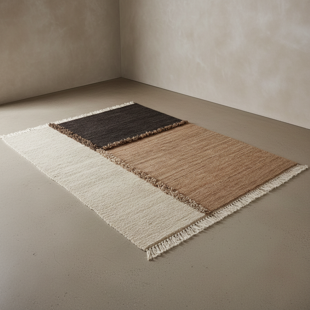 E-1027 White + Brown + Black Knotted Plush — ¾ Downview