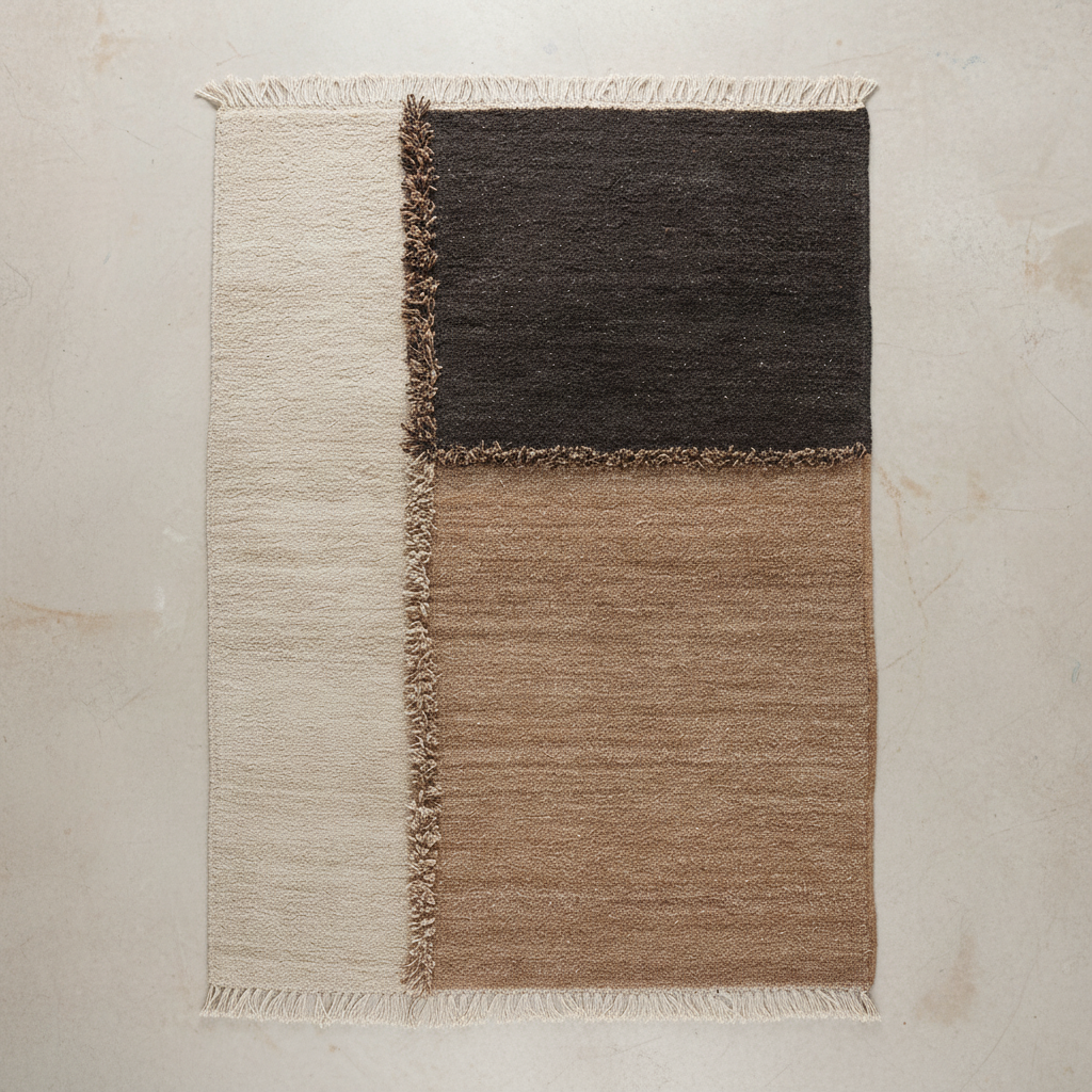 E-1027 White + Brown + Black Knotted Plush — Overhead Flat Lay