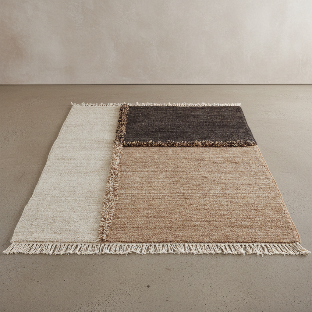 E-1027 White + Brown + Black Knotted Plush — Wide Signature Scene