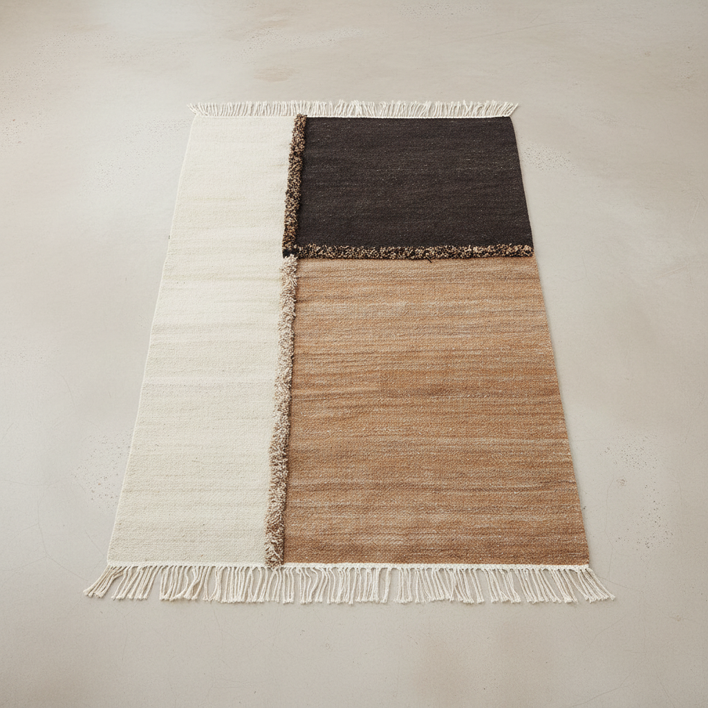 E-1027 White + Brown + Black — Overhead Flat Lay