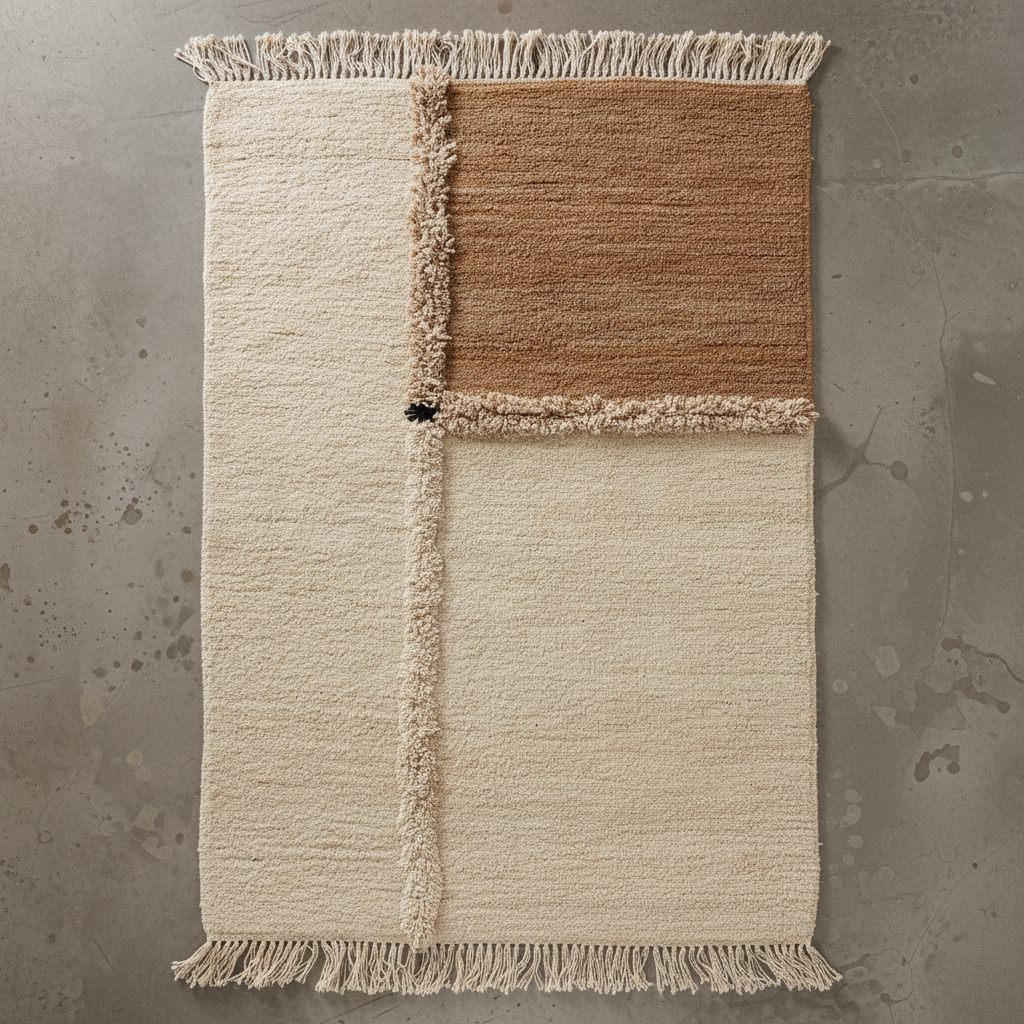 E-1027 White & Brown Knotted Plush — True 90° Overhead Flat Lay