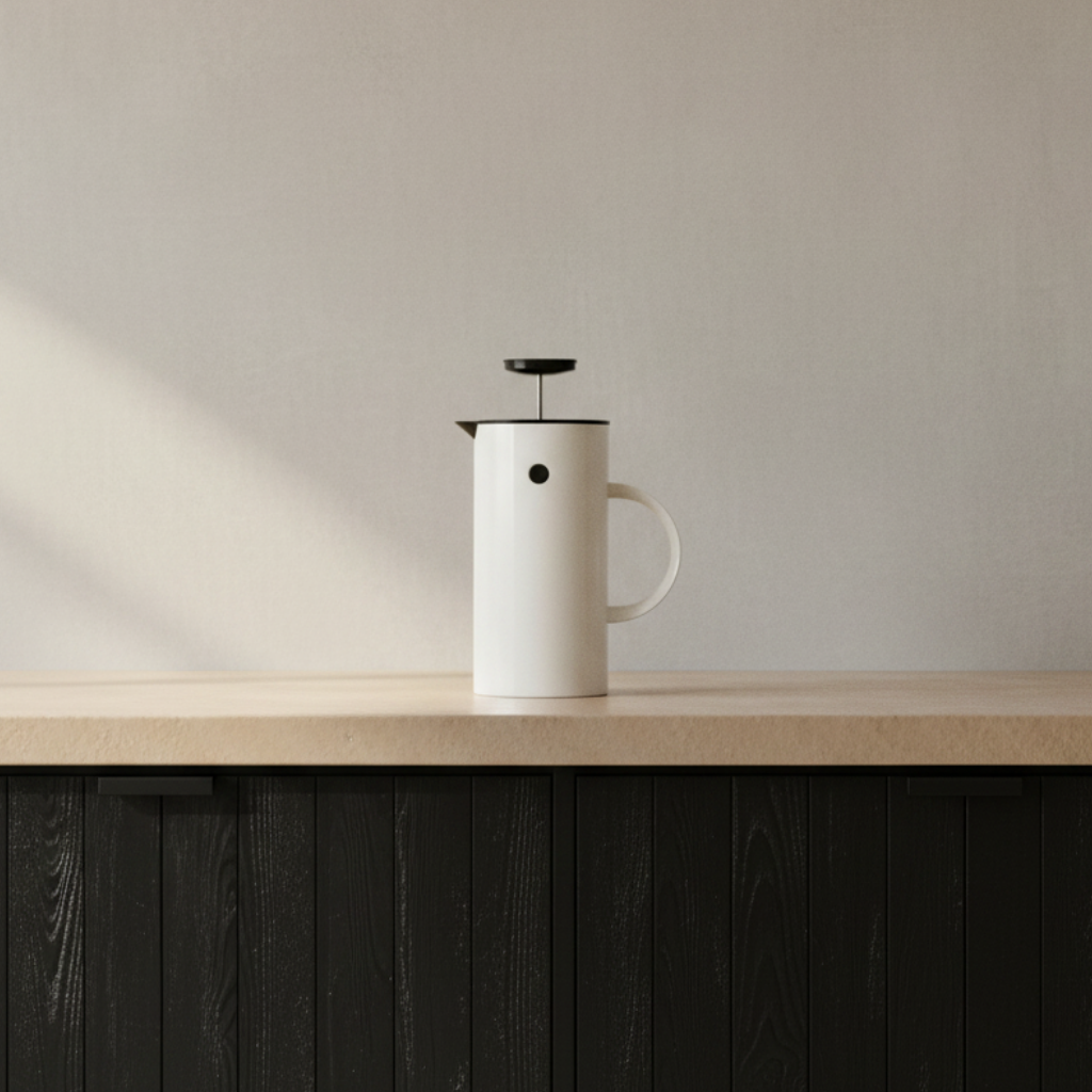 EM77 French Press in Limewashed Kitchen