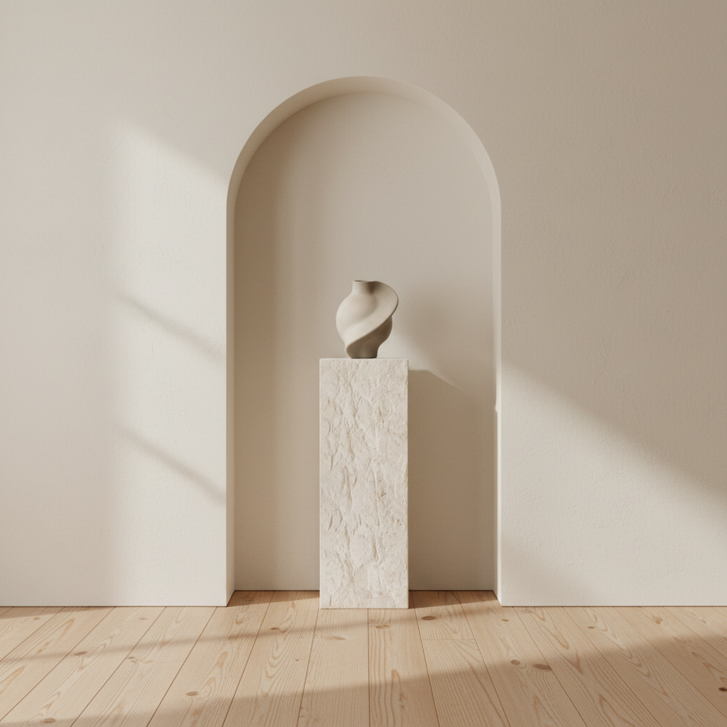 Empty Pirout Vase on Limestone Podium in arched niche