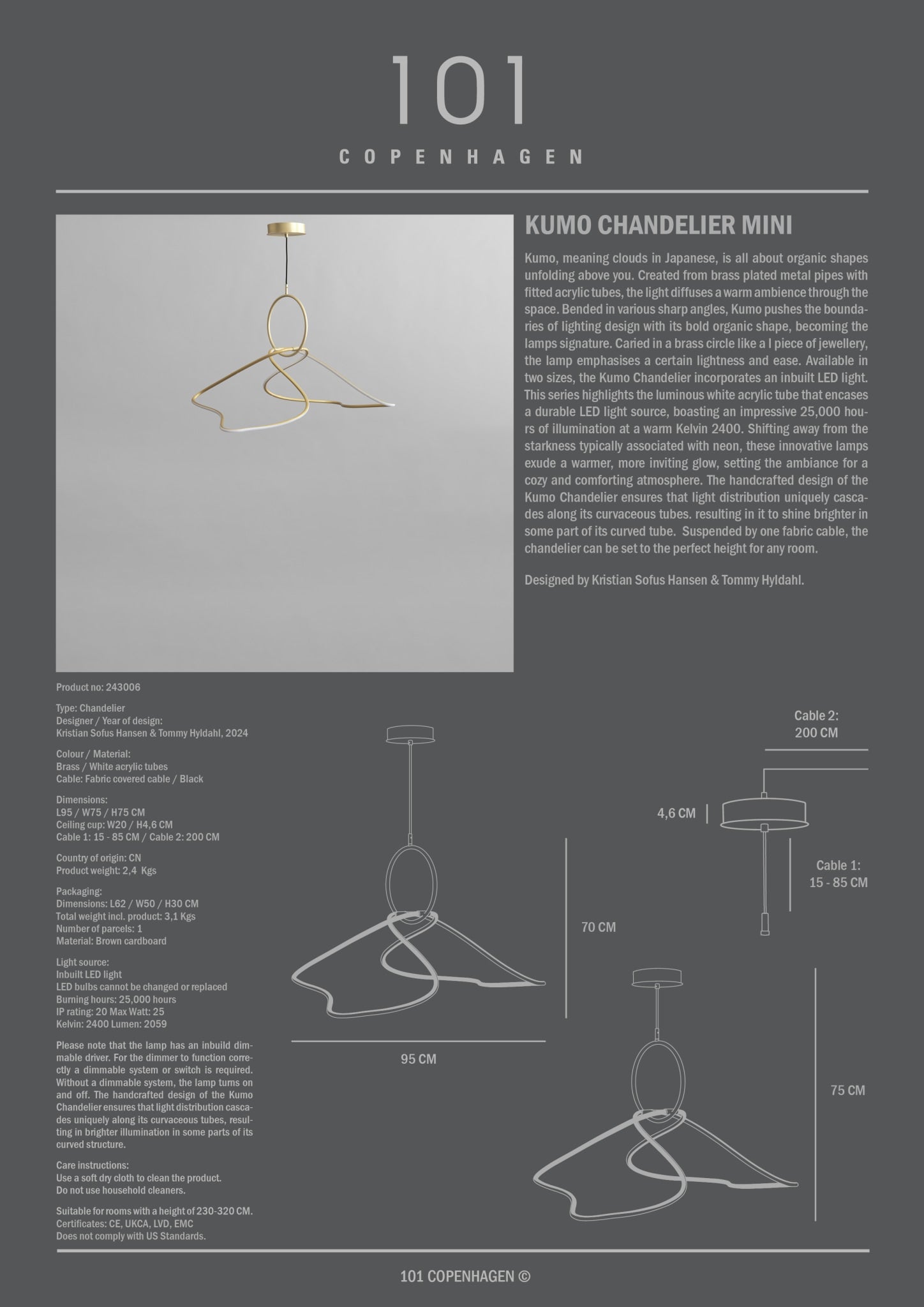 Kumo Chandelier, Mini - Brass*