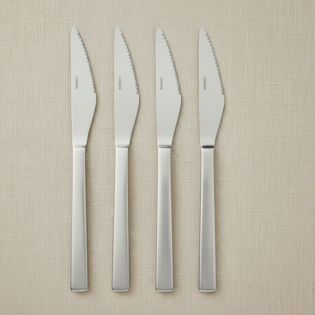 Five Maya 2000 Steak Knives on Linen