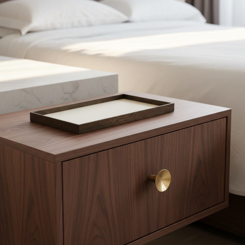 FRAME Tray — Elegant Walnut Bedside Lifestyle
