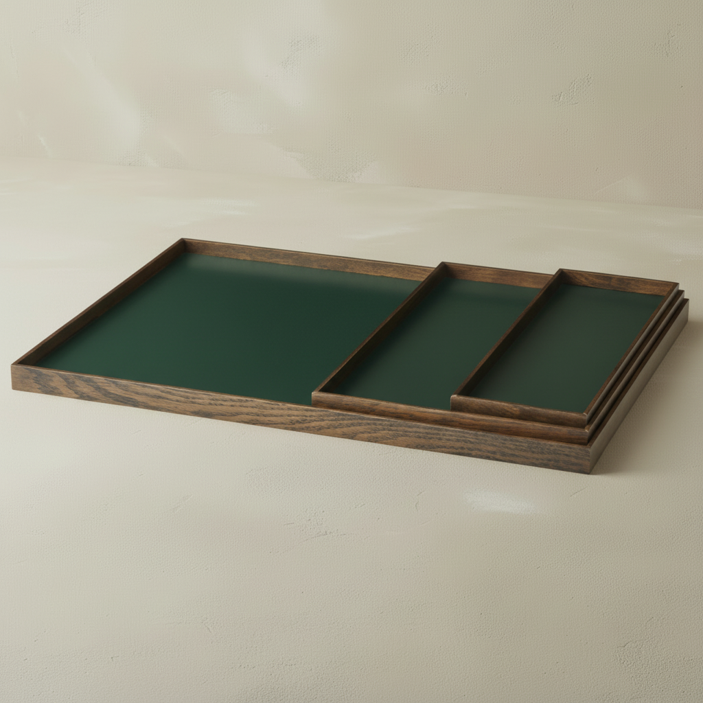 FRAME Tray Set of 3 Smoked Oak/Green — Limewash Background