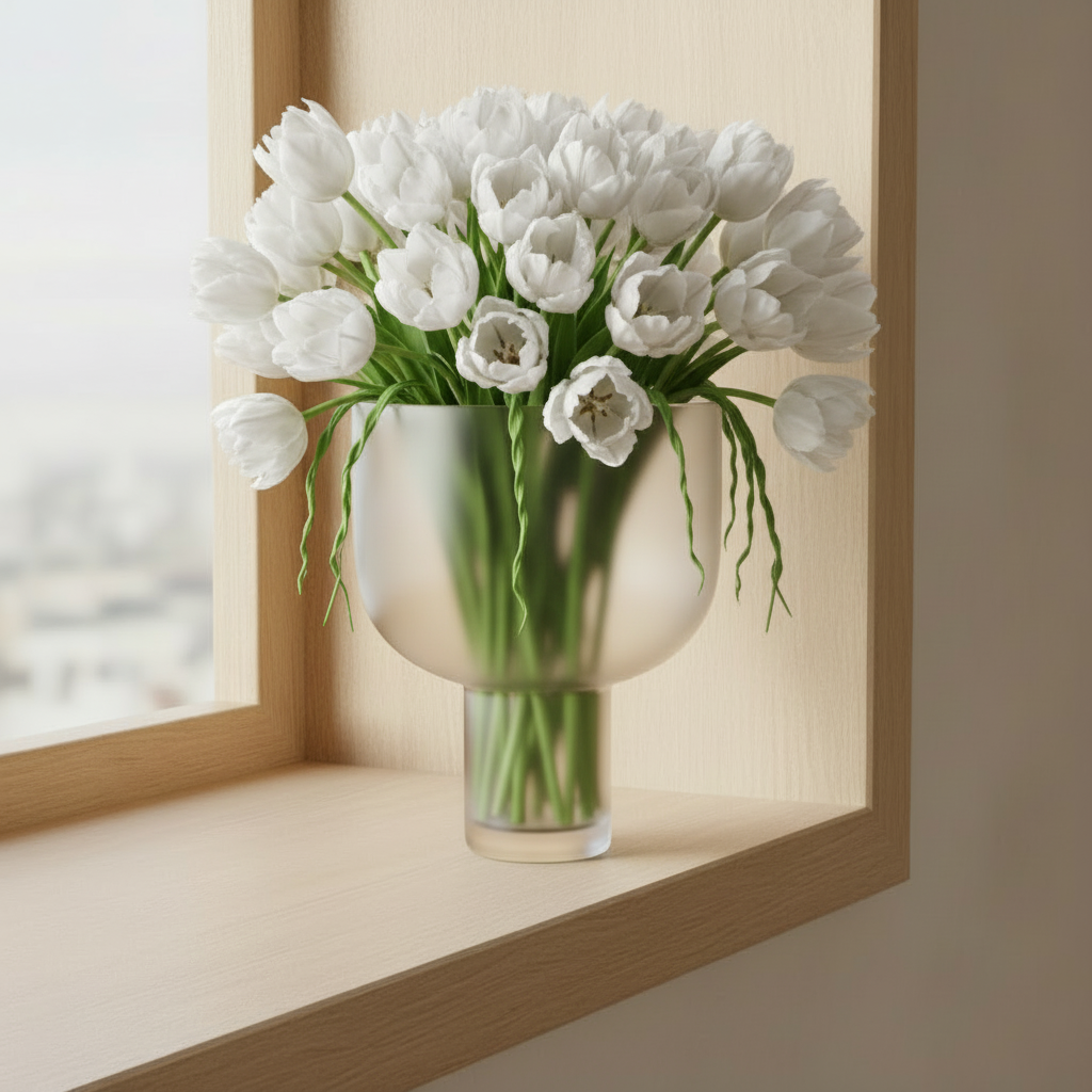 Frosted Vase with Full Flower Arrangement