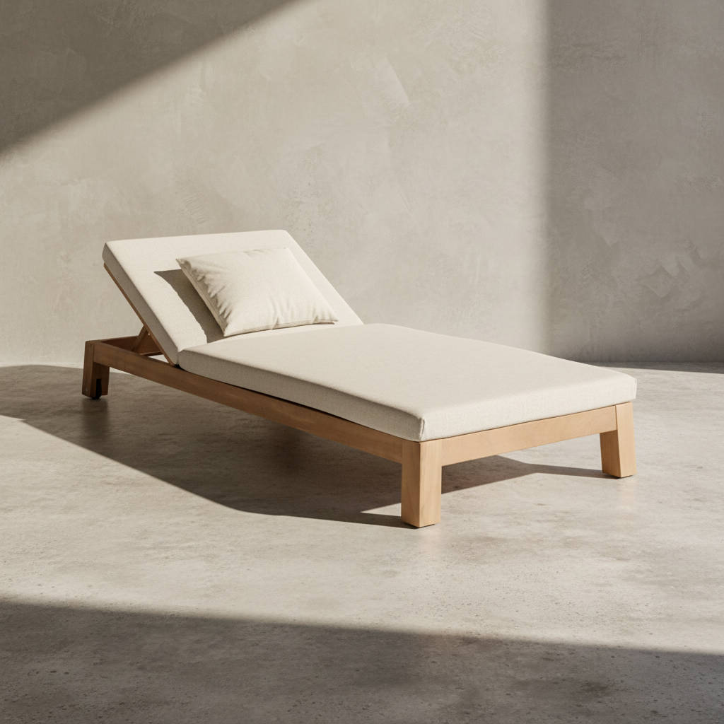 GIJS Sunlounger with Off-White Linen - Flat Position