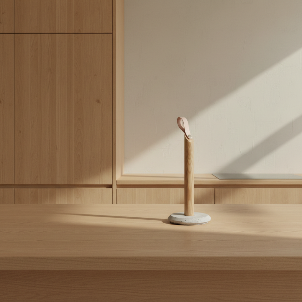 Grab oak paper towel holder in blonde wood kitchen