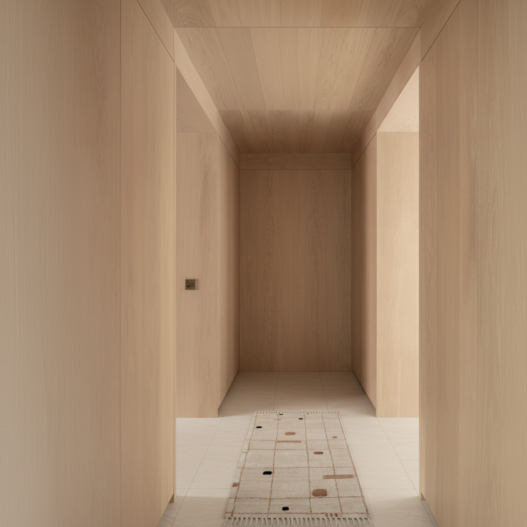 Hallway with runner positioned toward the end