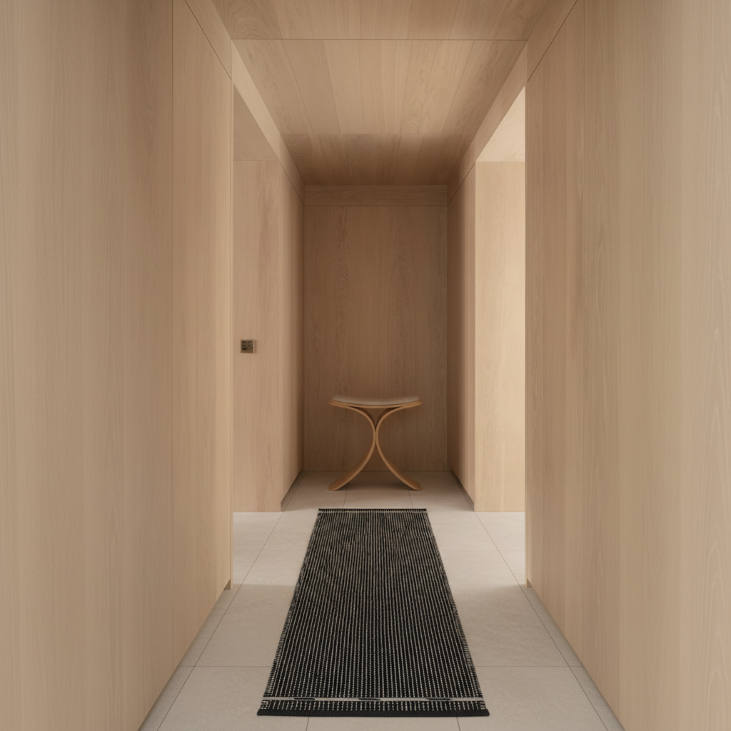 Hallway with VK-3 Black/Off-White Runner and Luno Stool