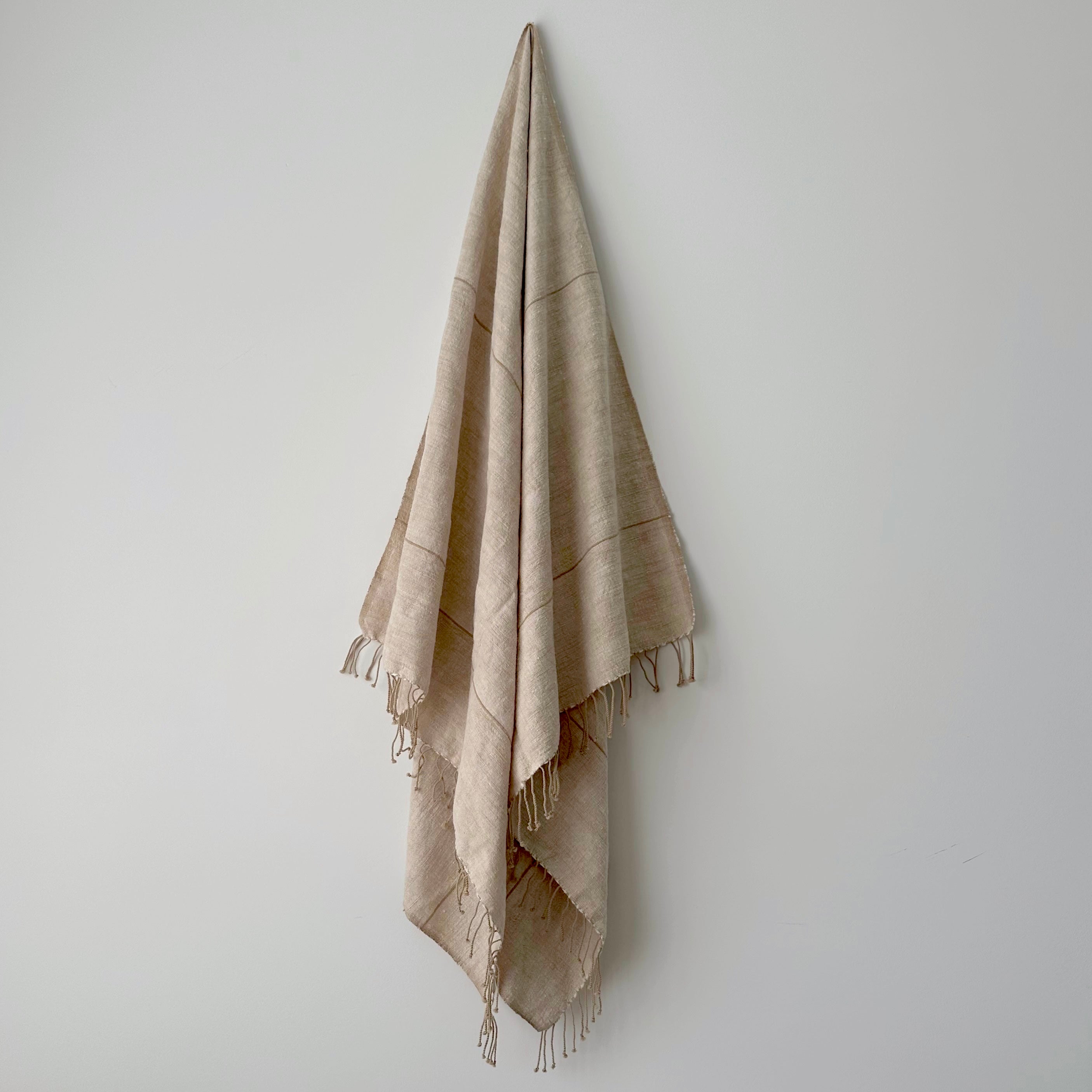 Myrsky Towel, Beige with Brown Stripe - Hand Woven