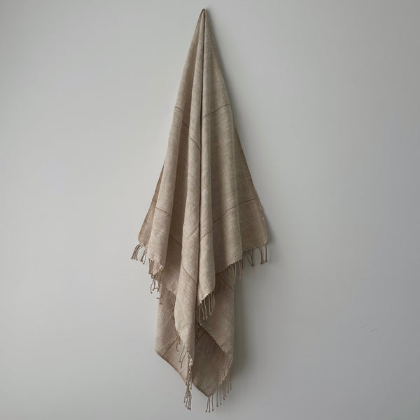 Myrsky Towel, Beige with Brown Stripe - Hand Woven