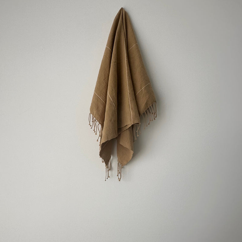 Myrsky Towel, Brown with Beige Stripe - Hand Woven