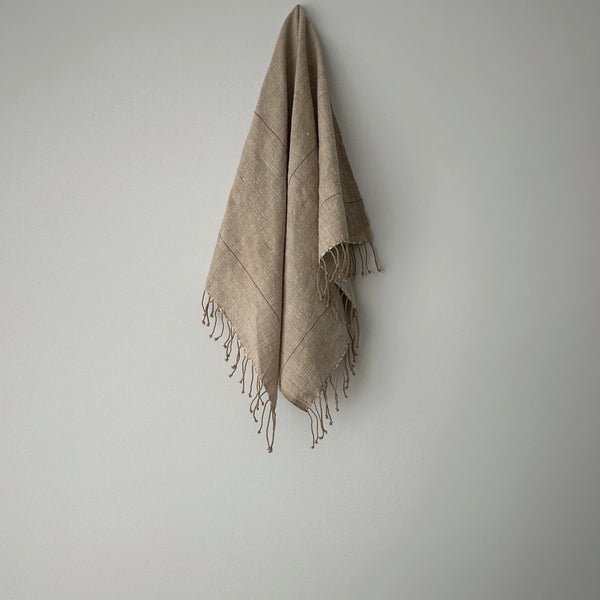 Myrsky Towel, Beige with Brown Stripe - Hand Woven