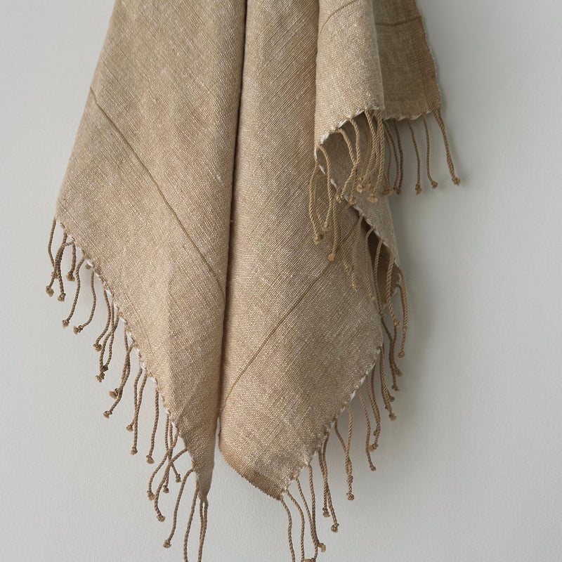 Myrsky Towel, Beige with Brown Stripe - Hand Woven