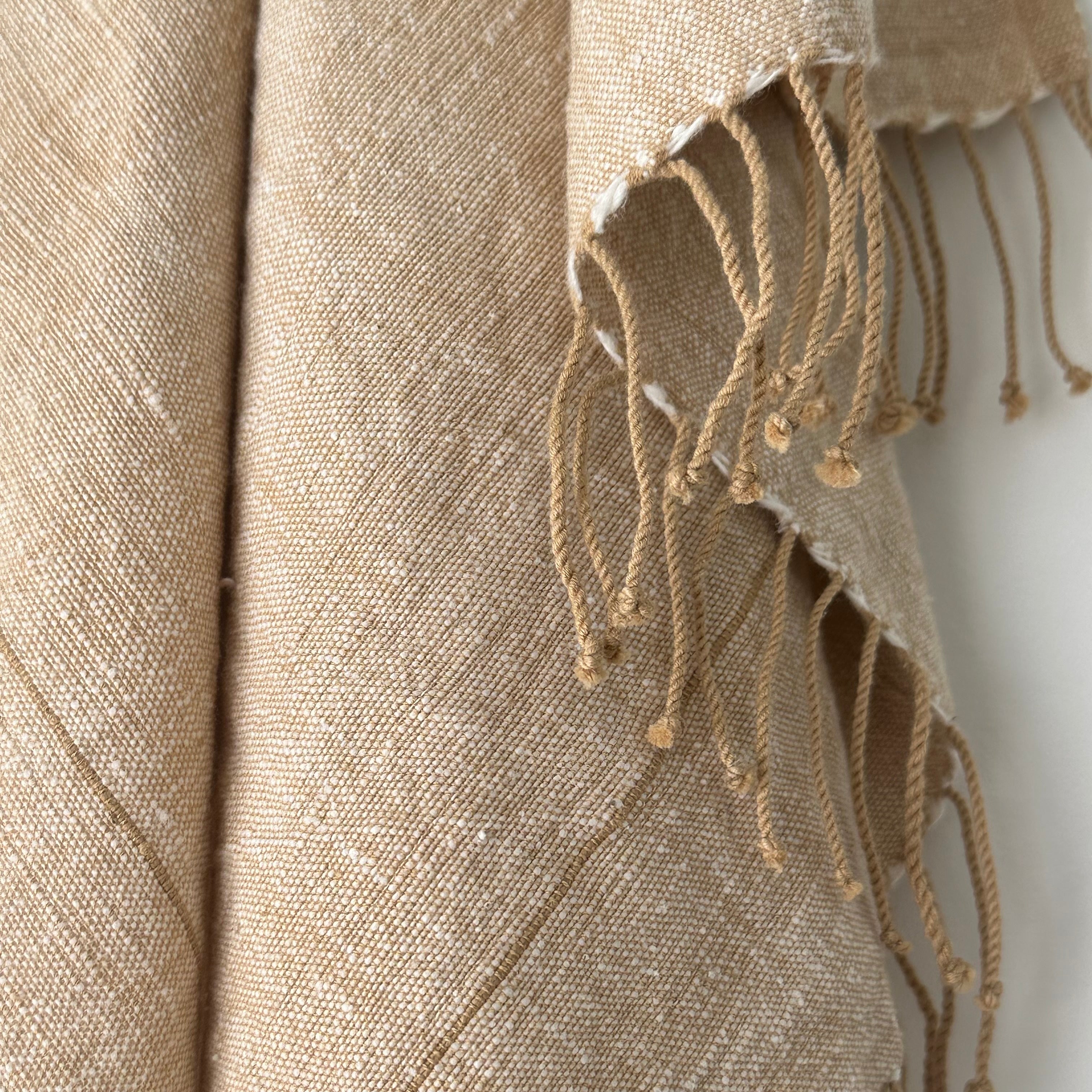 Myrsky Towel, Beige with Brown Stripe - Hand Woven