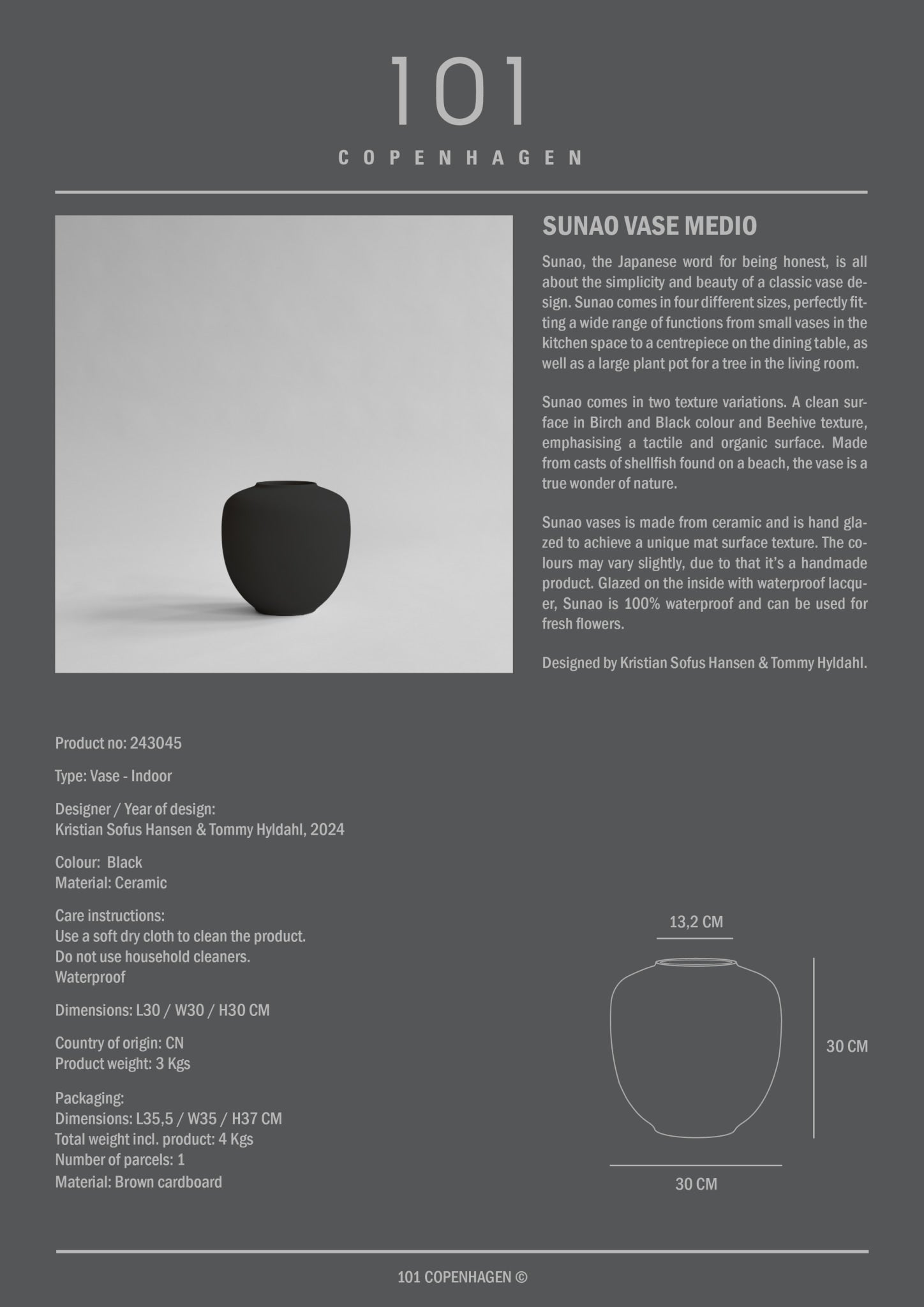 Sunao Vase, Medio - Black