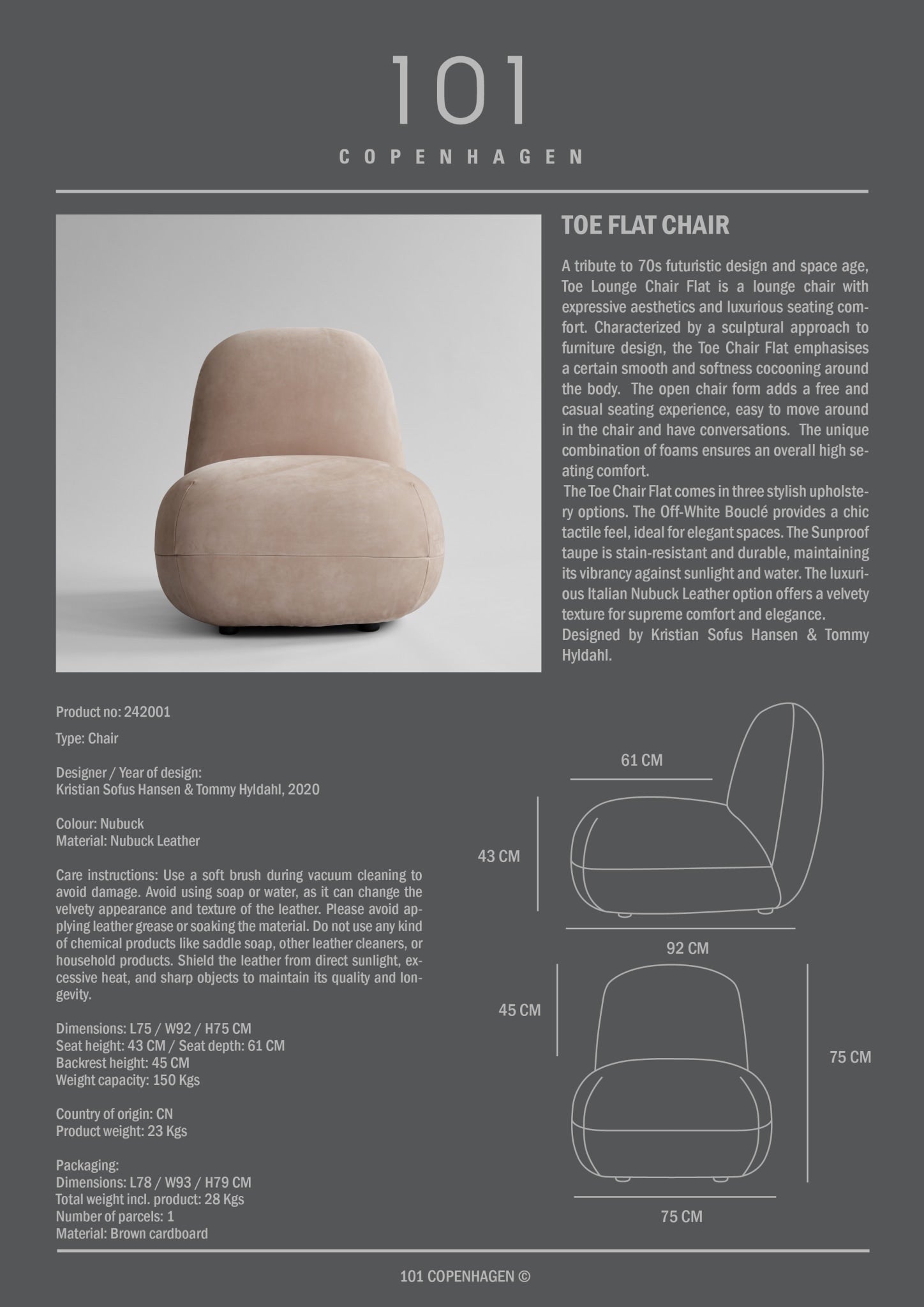 Toe Chair, Flat - Nubuck