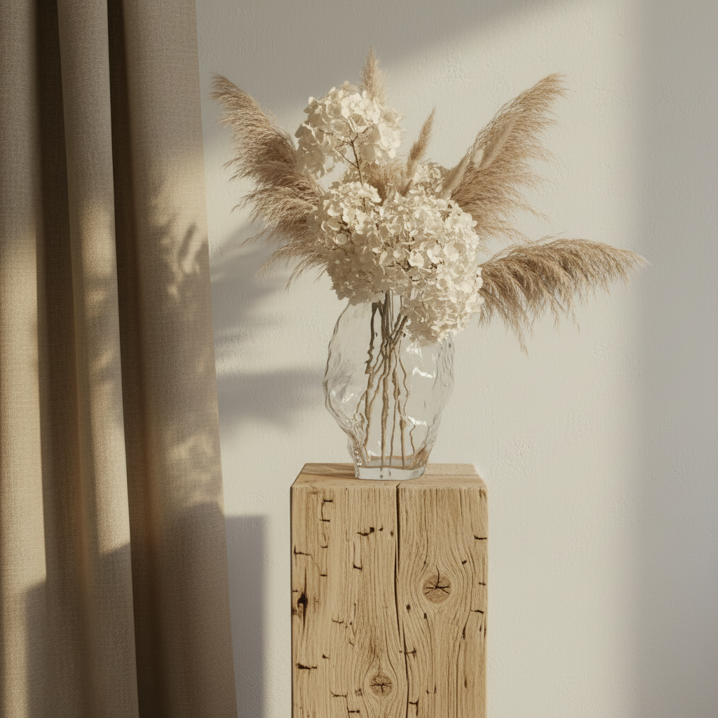 Katachi Vase Medio Clear with organic floral arrangement