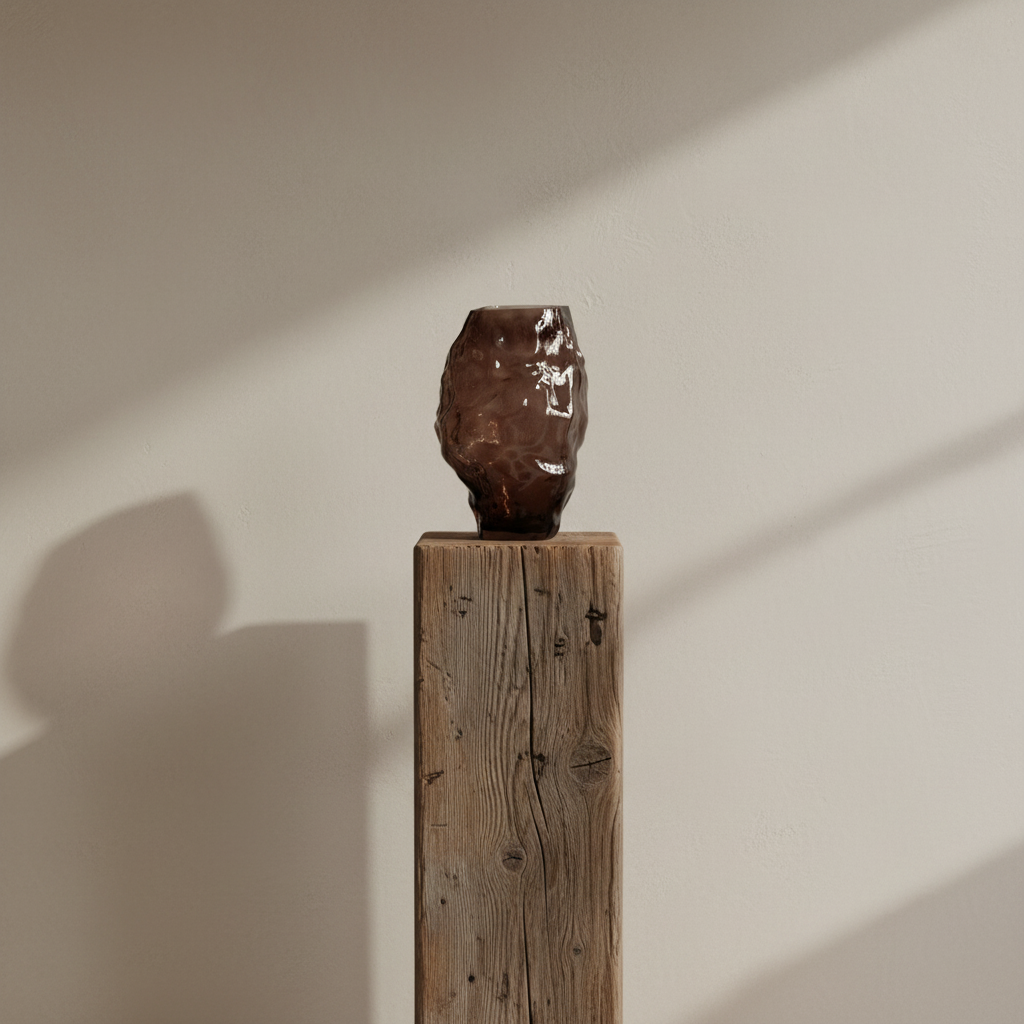Katachi Vase on Rustic Barn Beam Podium