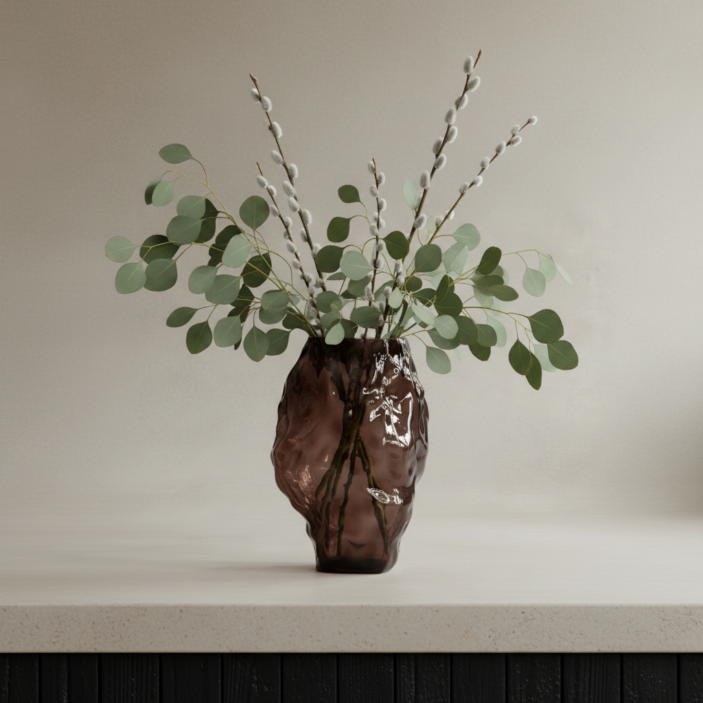 Katachi Vase with Eucalyptus and Pussy Willow