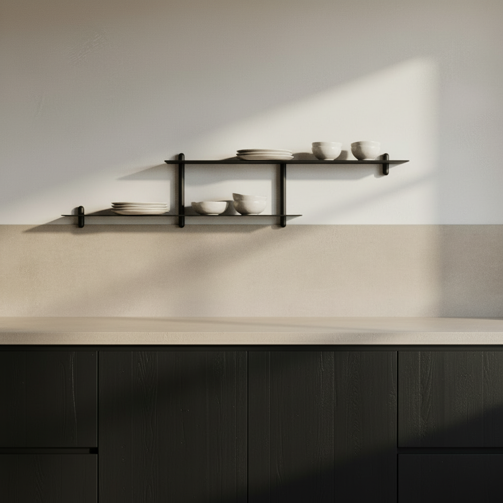 Kitchen with Nivo Shelf Large H and Native dinnerware