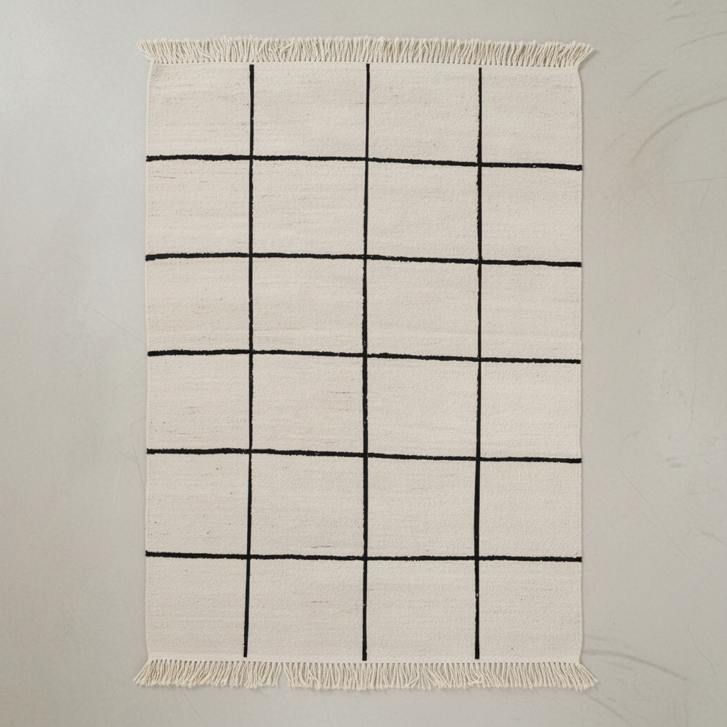 Kuura Woven — Overhead Flat Lay, Cream Fringe