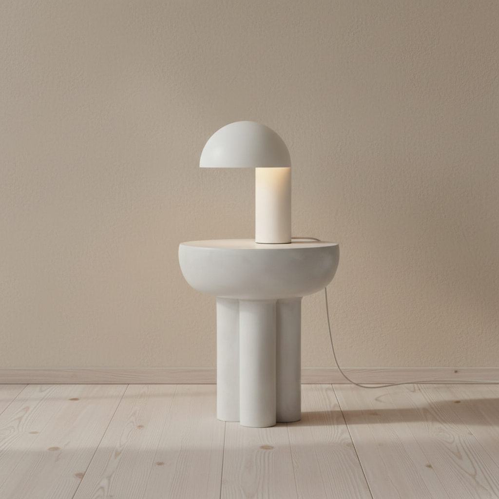 LEERY Light on Crown Table — Blonde Wood Setting