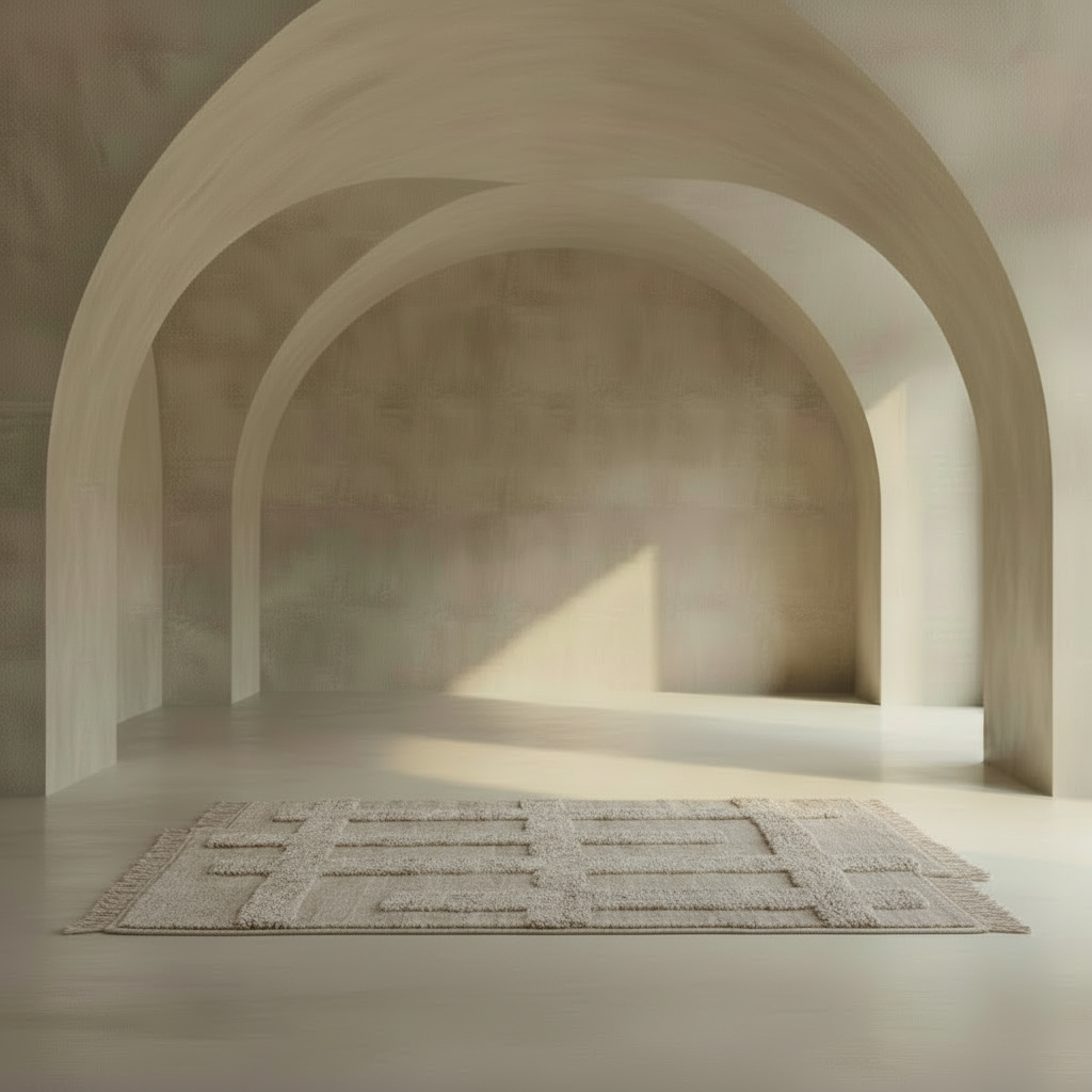 Limewashed Cross-Vaulted Space with Valli Natural Off-White Rug