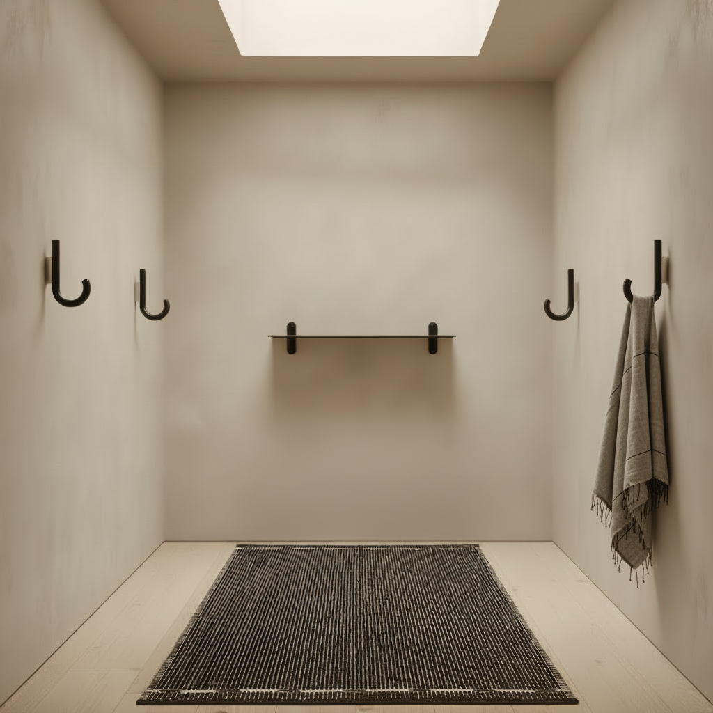 Minimalist hallway with hanging towel