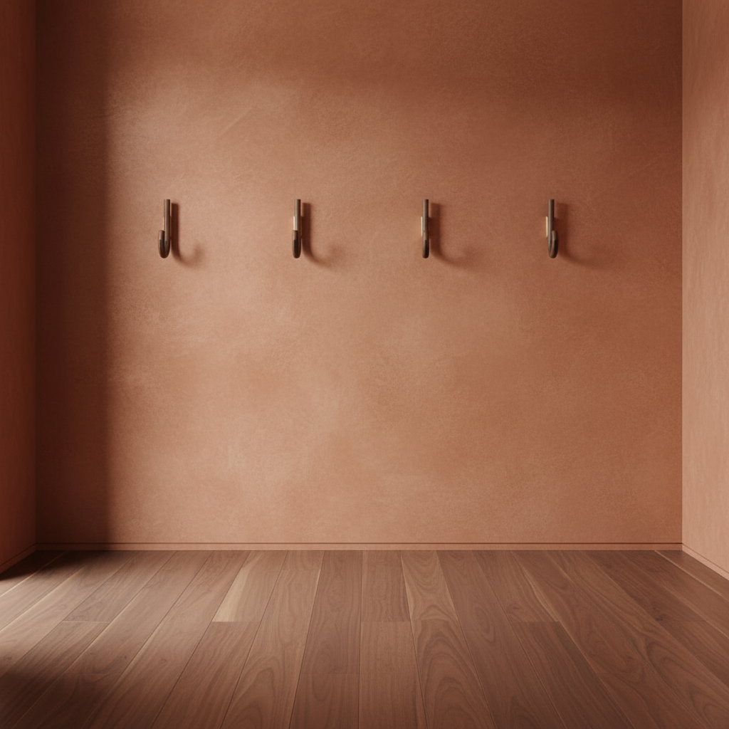 Minimalist hallway with HOOK Big Walnut Brass hooks