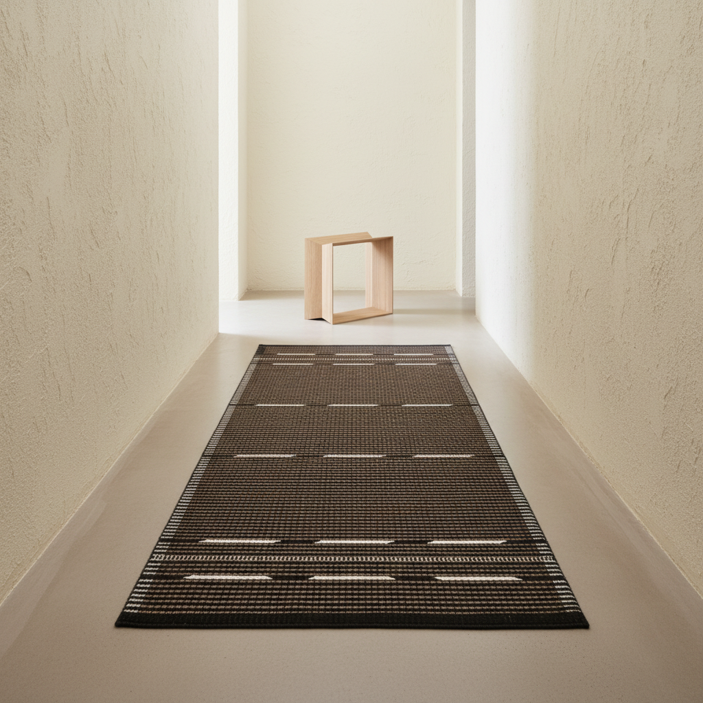 Minimalist hallway with VK-10 runner and Oak Reflex stool