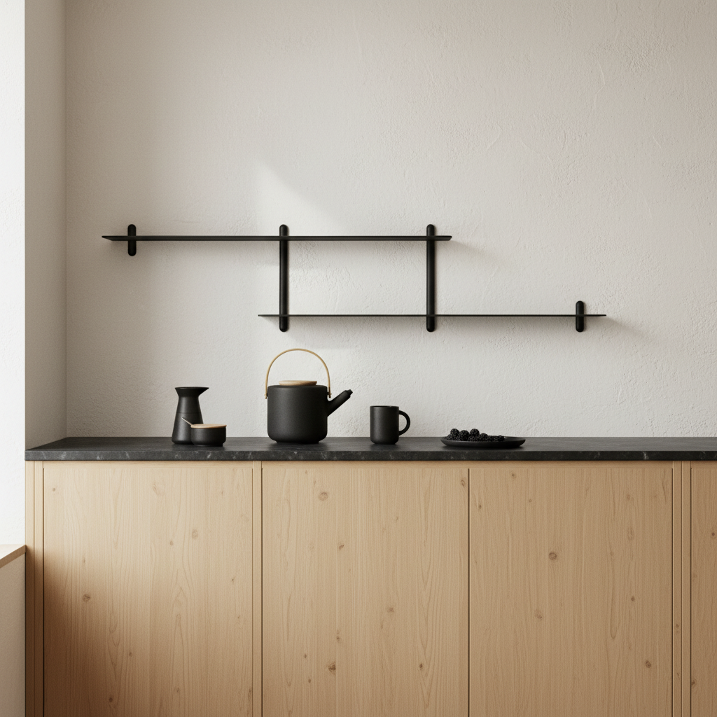 Minimalist kitchen with Nivo Shelf and Theo collection