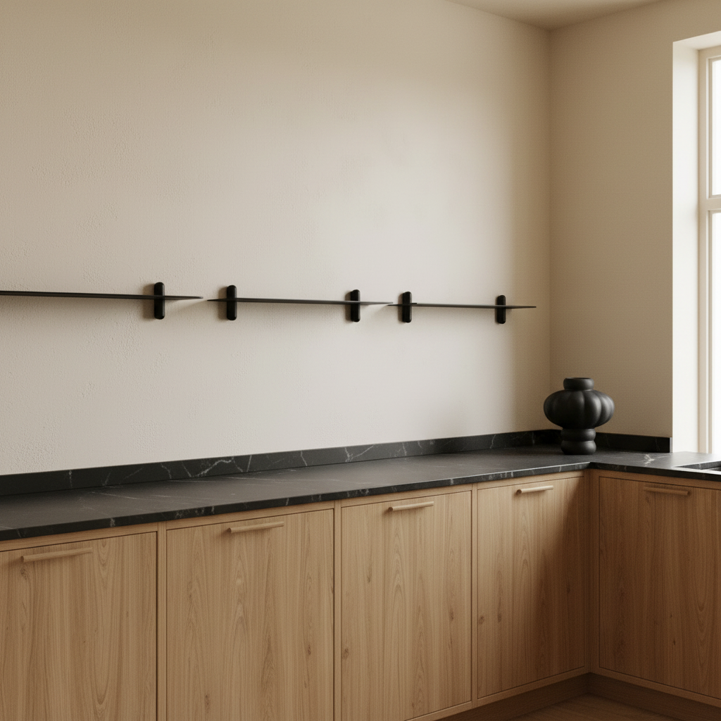 Minimalist kitchen with Nivo shelves and Balloon Vase