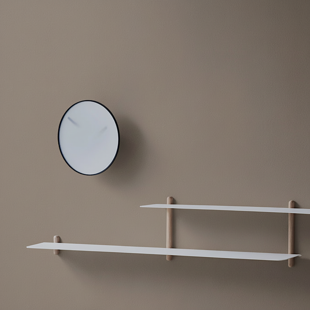 Minimalist shelf and clock mood image