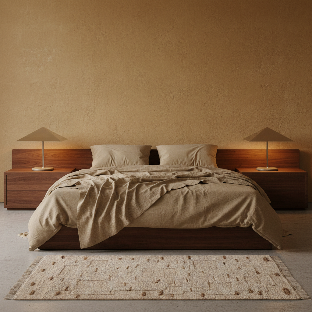 Modern bedroom with Loft Table Lights and Luoto rug