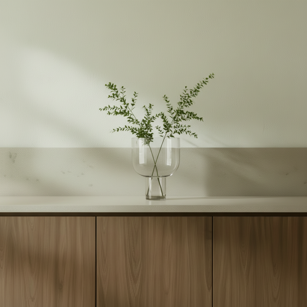 Nebl Vase Large Clear — Matched Form, Kitchen Scene