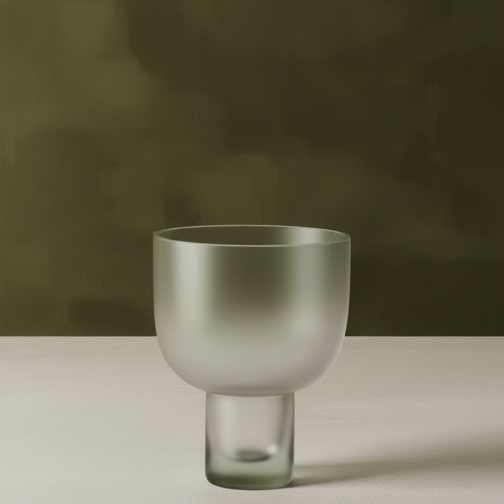Nebl Vase Small Frosted on Creamy Marble with Dark Olive Backdrop