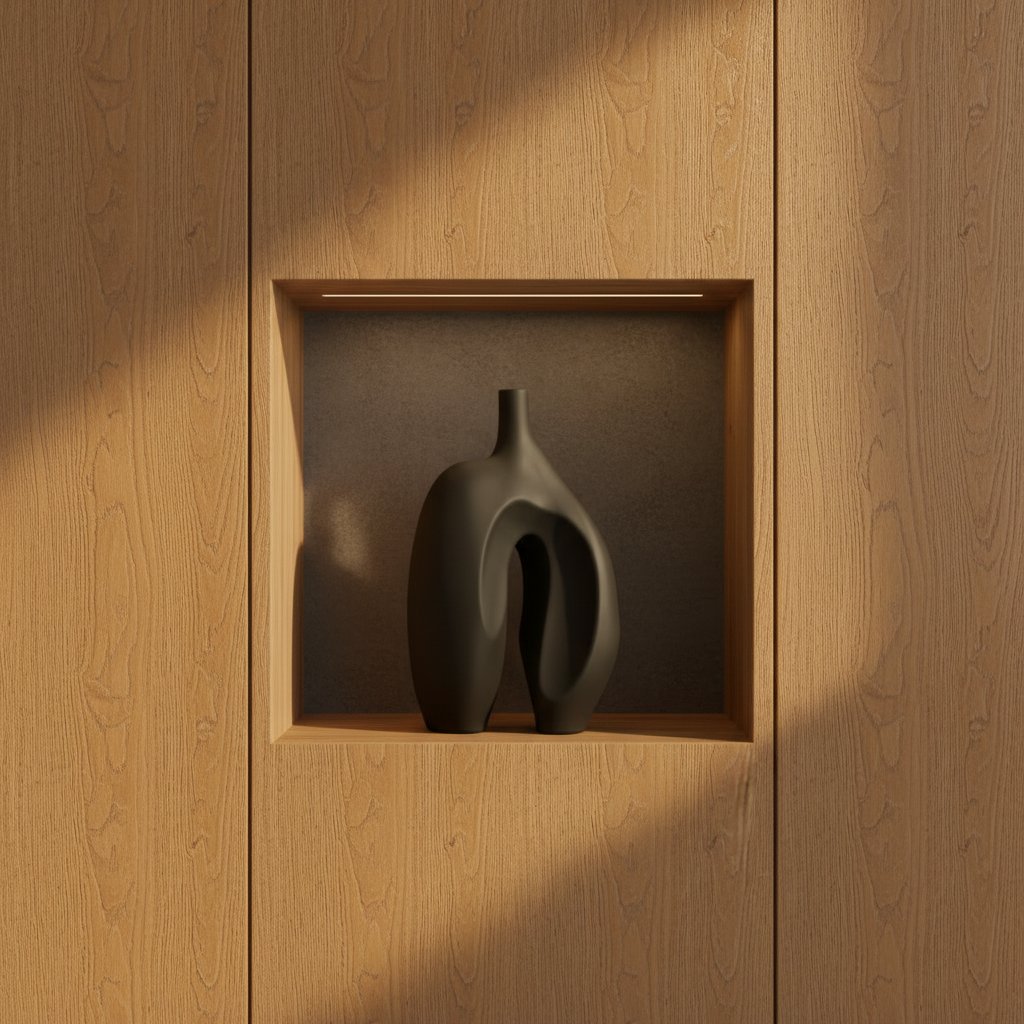 Ni Vase Medio Coffee in teak wood niche