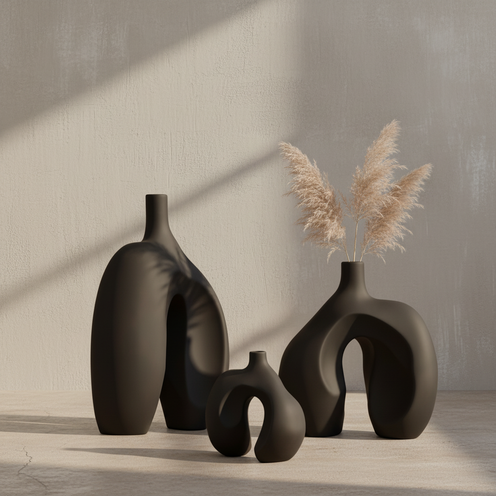 Ni Vase trio with pampas grass