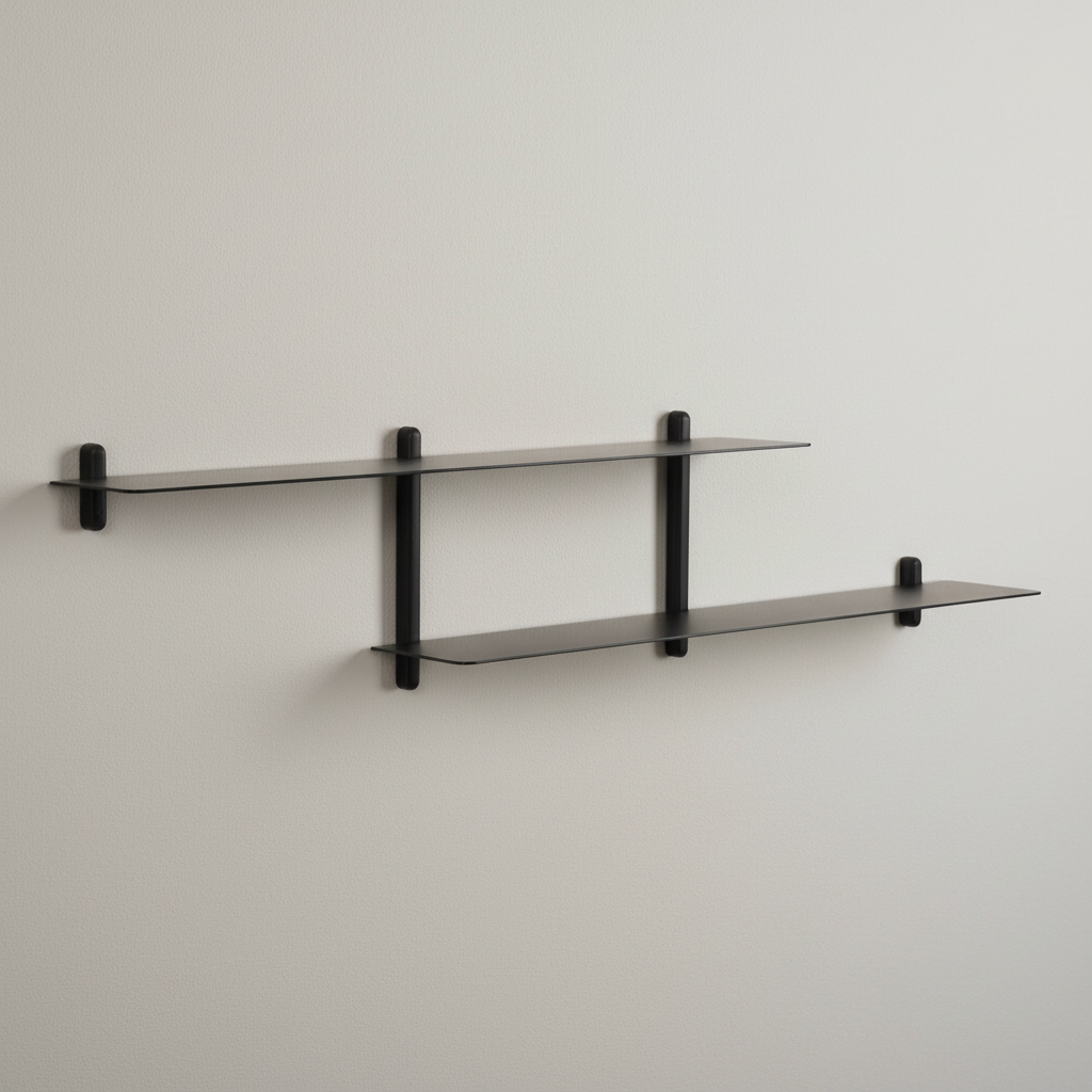 Nivo Large H shelf angled view on light grey-beige limewash