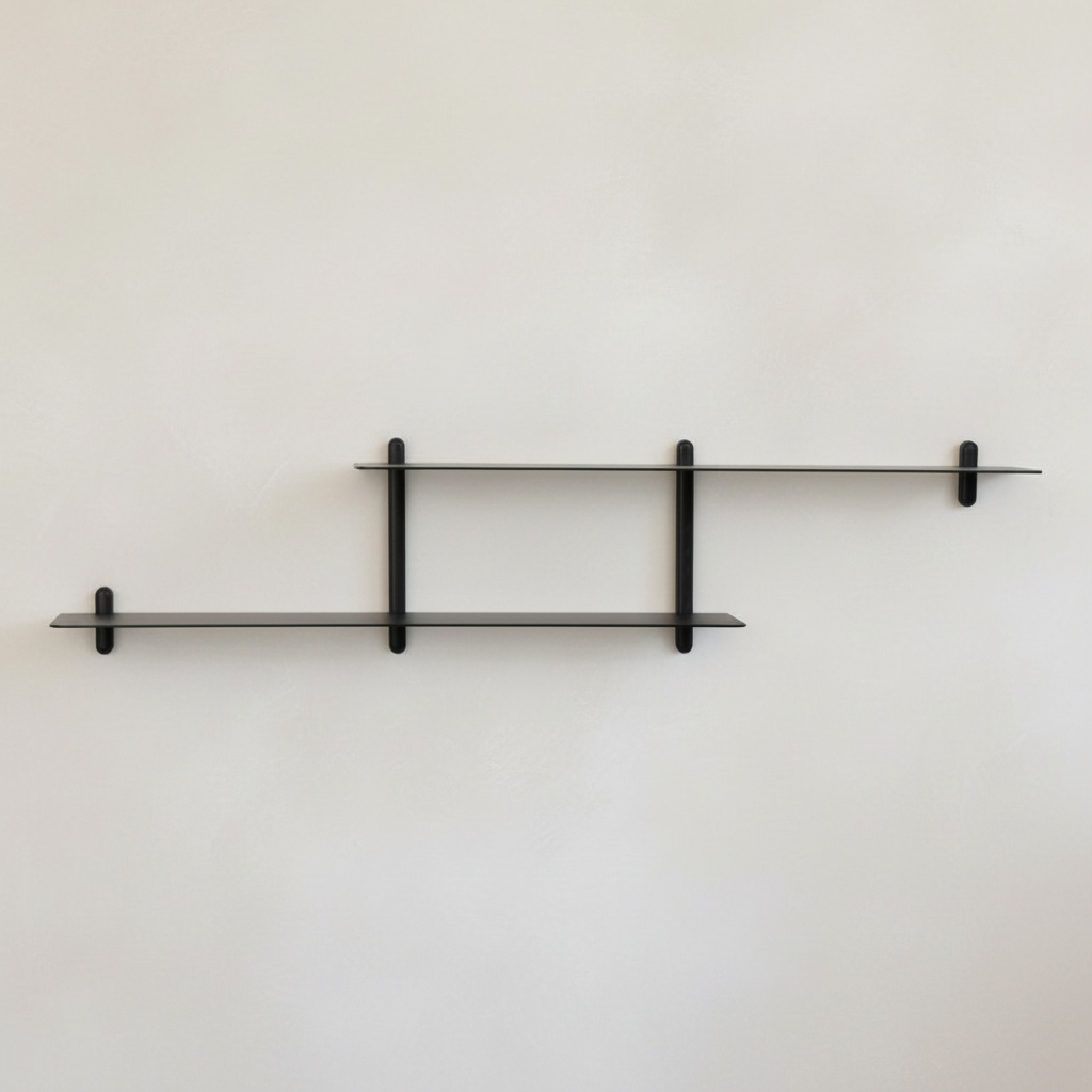 Nivo Large H shelf front view on light grey-beige limewash