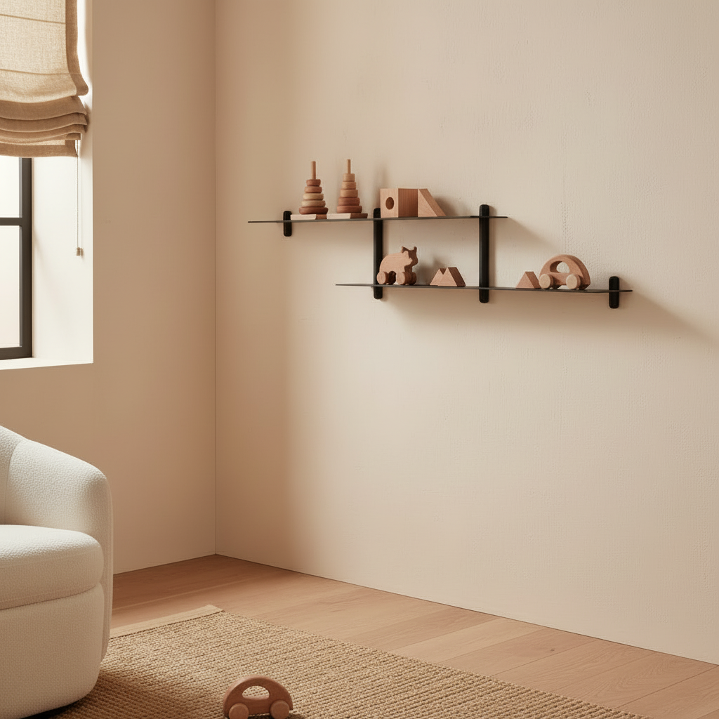 NIVO Shelf — Kids Bedroom with Linen Roman Blinds