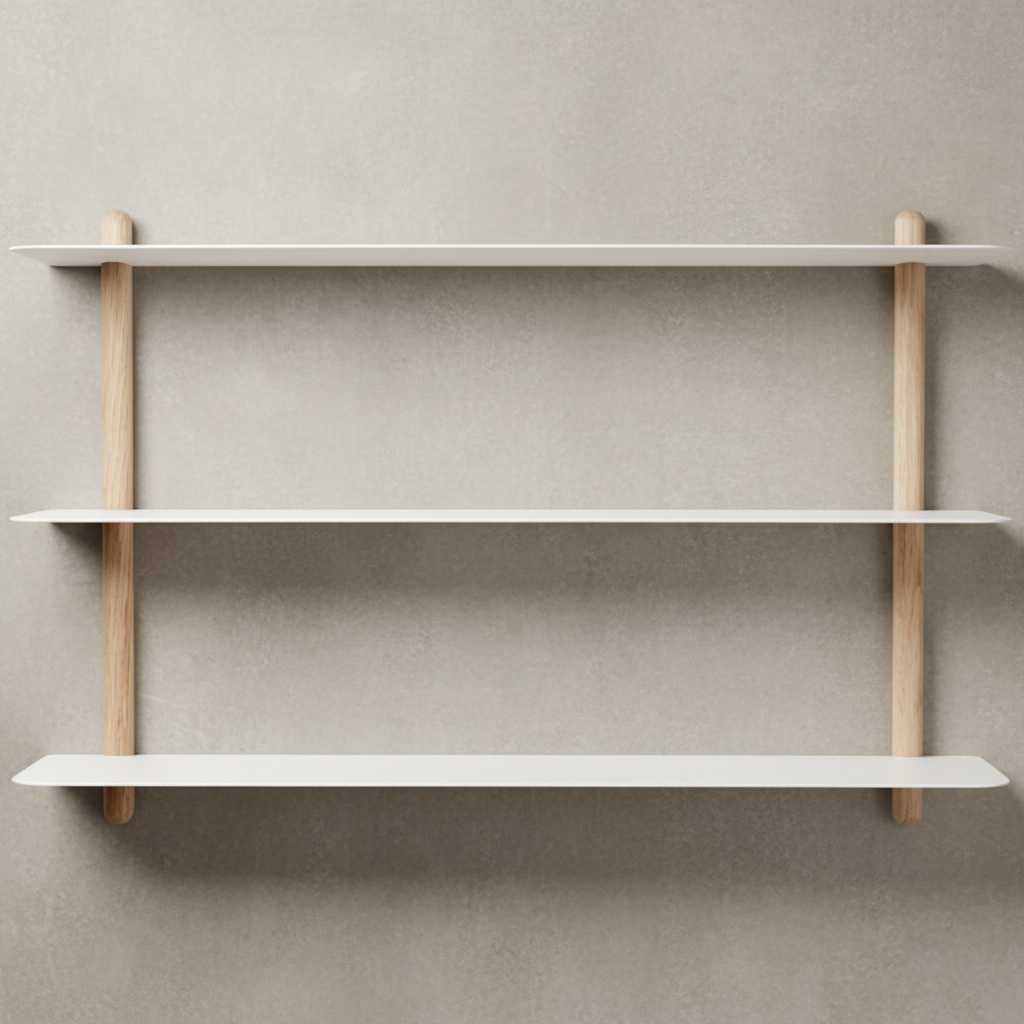 Nivo Shelf Small A front view on warm grey limewash background