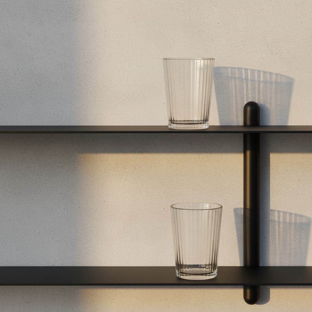 Nivo Shelf styled with Pilastro tumblers
