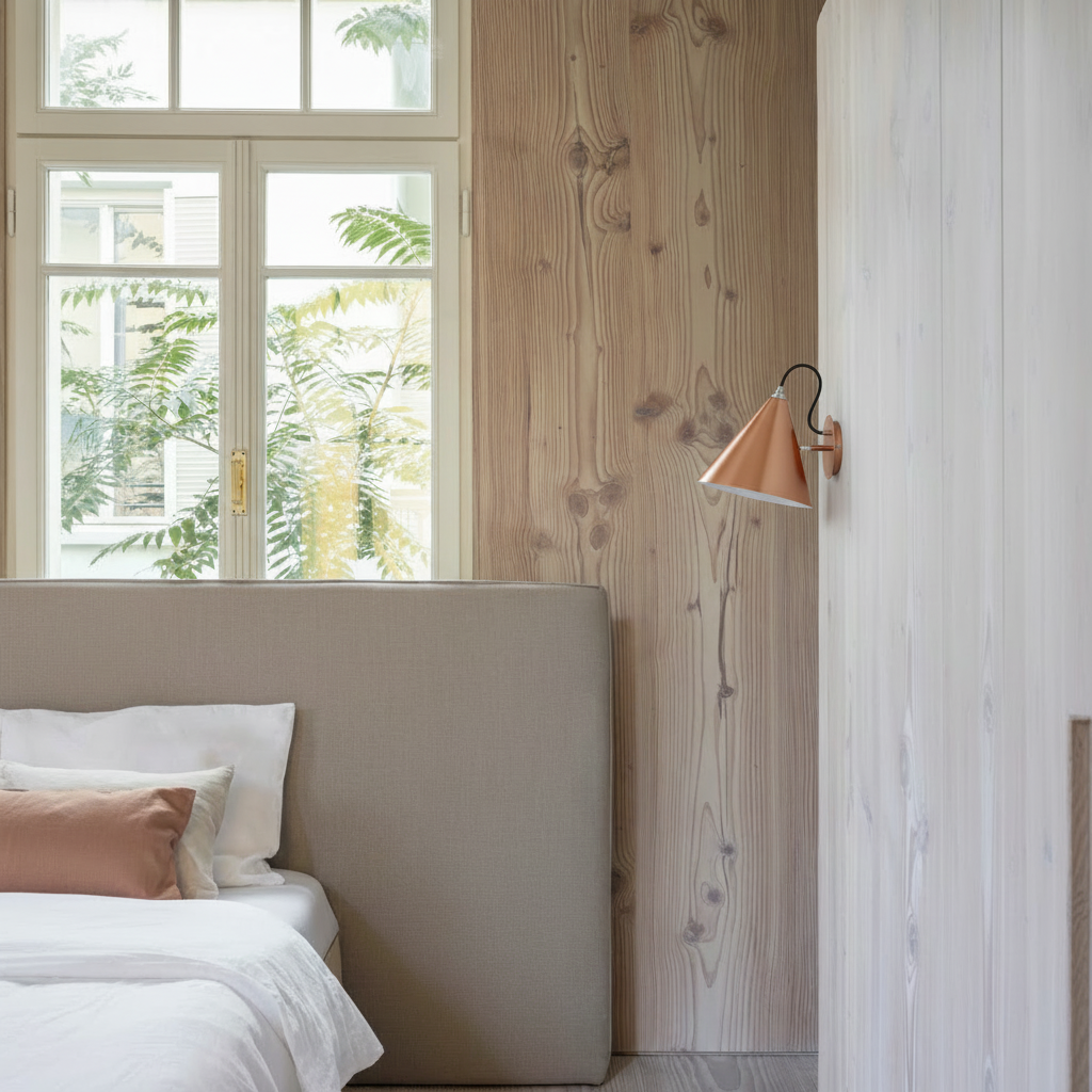Nordic bedroom with Emily Wall Light